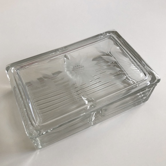 ♦️♣️Vintage Floral Etched Glass Playing Card Holder C.1970’s Sunflower Motif - Picture 1 of 6